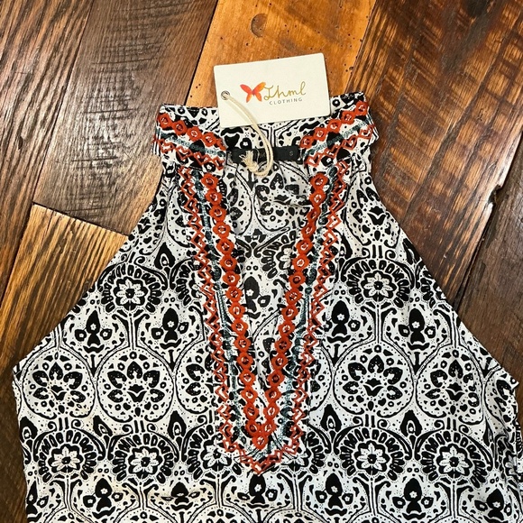 THML Sleeveless Embroidered Tunic Dress Black White Red Small - Picture 4 of 9